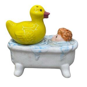 Vintage 1994 OCI Ceramic Rubber Duck & Baby Bathtub Salt & Pepper Shakers Set